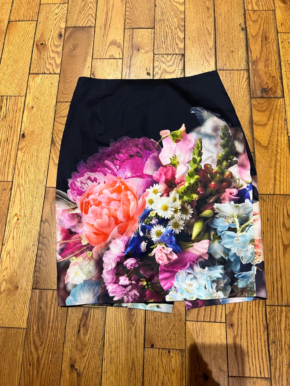 Ted Baker Black Pencil Skirt with Multicolor Floral Front